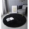 LYKEJI Tappeto rotondo a pelo lungo, moderno, per soggiorno, camera da letto, sala da pranzo, camera dei bambini, tappeto Shaggy confortevole, tappeto antiscivolo (nero, 140 x 140 cm)