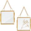 OLYCRAFT 2pz 54x54mm mini Cornici in Vetro Doppio da Parete cornici da appendere alla parete in vetro doppio con catena pieghevole cornice fai da te vintage opere d'arte per foto di fiori decorazione