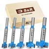 S&R Punte Trapano Forstner per legno Morbido, Set 5 pz: 15, 20, 25, 30, 35 mm. Frese in scatola di legno. Attacco rotondo. Durezza HRC88.5-88.7