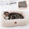 TIGOADT Cuccia Gatto Letto Peloso con Tappeto Tiragraffi per Gatti Cartone Ondulato,Grattino Gratta Unghie Accessori per Gatti Adulti in Casa Interno,Cat Scratcher Bed Antiscivolo (Beige)