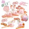Smartwo Set da Tè in Legno per Bambini, Regalo Bambina 3 4 5 Anni Rosa, Accessori Cucina Giocattolo per Bambini, Giochi Tazze da Caffè in Legno, Tea Party con Dolci e Lecca-Lecca, 24 Pezzi