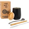 Bleez Bombilla Maté - Set da tè in bambù opaco da 350 ml+2 bombillas+kit di manutenzione+sacchetto) tazza isotermica a doppia parete con coperchio in legno naturale set da tè in cofanetto Yerba Mate