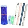 MROOFUL 26 pezzi Penna gel cancellabile Set di ricariche di inchiostro blu Cute Pigs Panda Cat Pattern 0.35mm Easy Rub Rollerball Penna ad attrito per bambini Studenti adulti