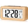 DTKID Sveglia a Batteria, Radiosveglia In Legno, Con Ampio Display LCD Della Data e Della Temperatura, Funzione Snooze e Luce Notturna, Orologio Digitale, per la Casa, L'ufficio e i Viaggi