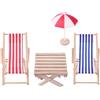 Cobee Mini Sedia da Spiaggia 4 Pezzi, Scala 1:12, Ombrellone, Tavolo per Piante, Accessori Esterni per Casa delle Bambole