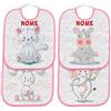Generic Set 4 Bavetta Bavaglino Asilo con elastico personalizzato con nome del bambino (Animaletti graziosi Gatto coniglio ippopotamo elefante Bordo Rosa)