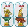 Generic Set 4 Bavetta Bavaglino Asilo con elastico personalizzato con nome del bambino (Dinosauri Bordo Azzurro)