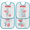 Generic Set 4 Bavetta Bavaglino Asilo con elastico personalizzato con nome del bambino (Mucca Carolina bordo Azzurro)