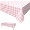 GRESATEK - Tovaglia in plastica usa e getta a quadretti bianchi e rosa, impermeabile, decorazione per feste, picnic, banchetti, compleanni e tea party, 137 x 274 cm
