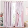 NICETOWN Tende rosa oscuranti, doppie tende, decorazione per la casa, camera da letto, ragazza, con motivo traforato, 2 strati, con tenda bianca, L 132 x H 240 cm, rosa chiaro, 2 pezzi