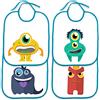 Generic Set 4 Bavetta Bavaglino Asilo con elastico personalizzato con nome del bambino (Mostri Monster Bordo Azzurro)