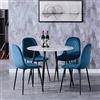 GOLDFAN Tavolo da pranzo con 4 sedie in marmo in vetro bianco e velluto sedia Tavolo rotondo in vetro per soggiorno cucina, blu