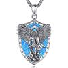 AEONSLOVE Medaglia San Michele Arcangelo Collana San Michele Argento 925 Uomo Donna Ciondolo Arcangelo Michele con Opale Blu Gioielli Amuleto di Protezione Religioso Regalo Cristiano Cattolico