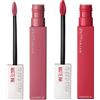 Maybelline New York SuperStay Matte Ink Tinta Labbra Colore 15 Lover + SuperStay Matte Ink Tinta Labbra Colore 80 Ruler - 2 Rossetti con Applicatore a Punta