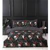 Rapport Home Set copripiumino nero con teschi e rose, set di biancheria da letto matrimoniale in microfibra a tema Halloween
