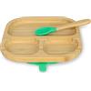 BIOZOYG Set con piatto quadrato di bambù I Piatto con base a ventosa e cucchiaio - certificato FSC I Set con ciotola in legno di bambù per bambini da merenda I Stoviglie di bambù verdi