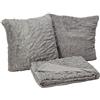 Comfort Spaces Set di coperte lussuose e sfocate in pelliccia sintetica con 2 federe quadrate abbinate, per divano, sedia, soggiorno, ufficio, casa, grigio, 127 x 152,4 cm