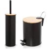 Inbagno Set Accessori Bagno scopino WC e pattumiera a Pedale 3 Lt, in Acciaio e bambù, Linea Haiti