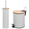 Inbagno Set Accessori Bagno scopino WC e pattumiera a Pedale 3 Lt, in Acciaio e bambù, Linea Haiti