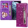 VLQI Custodia Libro Compatibile con Xiaomi Mi 10T / Mi 10T PRO 5G Glitter Cover Portafoglio Magnetica Antiurto con Slot per Schede Brillantini Donna Ragazza Accessori di Cellulari Viola