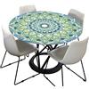 FANSU 3D Mandala Tovaglia Rotonda Antimacchia con Bordo Elastico Tovaglie da Tavola Impermeabile Tovaglia Lavabile Copritavolo per Cucina Giardino (Verde Giallo,Diametro 100cm)