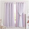 NICETOWN Tende Camera da Letto Doppio Velo Tenda Bambini Cameretta Decorazione Casa Tenda Oscurante ad Anelli Tende a Stelle Vuote per Interni 2 Pezzi 132x160 CM (LxA), Rosa+Viola