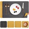 Myir JUN Tovagliette Americane e Sottobicchieri Set di 4, Tovagliette Americana Plastica Lavabili Tovagliette Colazione in Pelle Tovaglietta Antiscivolo Impermeabile (Grigio Giallo, Set di 4)
