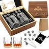 exreizst Whisky Stones, Whisky Glass Gift Set, Whisky Rocks Chilling Stones in Scatola di Legno Fatta a Mano - Fresco Senza Diluizione - Whisky Bicchieri Set di 2, Regalo per papà, Marito, Uomini