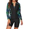 SHEKINI Set Tankini da Donna in 3 Pezzi Set a Maniche Lunghe Rash Guard con Cerniera T-Shirt da Nuoto Camicia da Surf Gilet Costume da Bagno Bikini Top Costume da Bagno Pantaloncini da Bagno Sicurezza