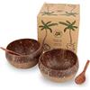 BIOZOYG Ciotole in noce di cocco set da 2 con cucchiai I Jumbo Bowl I 700-800ml I 100% fatte a mano I Riutilizzabili I Biodegradabili I Ciotola in noce di cocco con incisioni in stile Boho