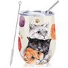 NymphFable 12oz Gatti Lana Tazza Termica da Viaggio Tazze Caffe Cannuccia Coperchio Termos Bicchieri Tazza Termica Inox