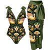 ORANDESIGNE Costumi Interi da Bagno Donna Scollo a V Costumi da Bagno con Coppe Imbottiti Push Up Costume Contenitivo Pancia Curvy Beachwear Monokini Bikini Set Stampati Swimwear B Verde M