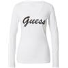 GUESS t-Shirt Girocollo Manica Lunga Logo in Strass Donna Bianco W3RI15J1314-G011-L