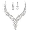 Clearine Matrimonio Sposa Jewellery Set Goccia Strass Cluster Statement Collana Orecchini Pendenti Costume per Donne Trasparente Argento-Fondo