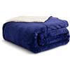 Kono Coperta in pile Sherpa, 150 x 200 cm, morbida, reversibile, in microfibra, tinta unita, per letto o divano (blu navy, doppio/matrimoniale)