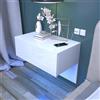 Dripex Comodino sospeso con Cassetto, Mensola da Paretecon Cassetti, 60 x 46 x 35 cm, Moderno Armadietto Sospeso Comò Bianco lucido, con illuminazione a LED