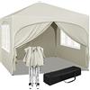 WOLTU Gazebo Pieghevole da Giardino, Gazebo Impermeabile Pop Up da 3x3m con Pannelli Laterali, Tendone da Esterno, Altezza Regolabile, Protezione UV, con Custodia Beige