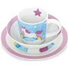 BIOZOYG - Set di Stoviglie per Bambini in Porcellana - Set per Colazione da 3 Pezzi, Lavabile in Lavastoviglie, Set di Piatti Tazze Ciotole Bianchi con Disegno, Idee Regalo Bambini, Unicorno