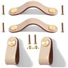 Yuaaoh Maniglie in Pelle per Mobili 4 Pezzi - Pomelli Cuoio per Armadio, Cassettiera, Armadietti, Cassetti, Comodino - 13,8cm Cachi