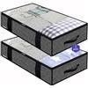 homyfort 2 Pezzi Pieghevole Borsa di magazzinaggio sotto Il Letto per trapunte, Coperte, archiviazione di Vestiti, Sacchetto Bagagli with 4 Maniglie, 100 x 50 x 15 cm, Lino Nero, DEXAUBBP2