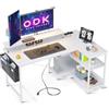 ODK Scrivania Angolare Reversibile, 120x80cm Scrivania Gaming a L con Porta di Ricarica USB e Presa di Corrente, Tavolo a L per Casa Ufficio, Bianco