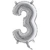 BIG PARTY Palloncino - numero 3 - H 36 cm - mylar - argento - Big party (unità vendita 1 pz.)