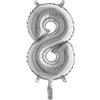 BIG PARTY Palloncino - numero 8 - H 36 cm - mylar - argento - Big party (unità vendita 1 pz.)