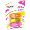 Emtec - Memoria - 3pz USB2.0 C410 8GB NEON - ECMMD8GC410P3NEO (unità vendita 1 pz.)