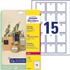 Avery Zweckform Avery Italia Cartellini con foro in plastica ultraresistente da 190µ su foglio A4, formato 50x50mm, 15 cartellini per foglio, stampa laser fronte e retro, cordoncino incluso, confezione da 10 fogli