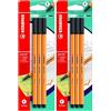 Stabilo Fineliner point 88 - Pack da 3 - Nero (Confezione da 2)