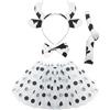 SKHAOVS 4 Pezzi Costumi da Mucca per Bambini Travestimento Mucca Costumi da Animali, Copricapo,Coda, Fiocco e Tutù, per Feste a Tema Carnevale Cosplay Halloween Feste in Maschera (Bianco)