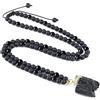 COAI Collana Rosario Mala 108 Perle di Pietre Nere con Ciondolo di Tormalina Nera Pietra Naturale Grezza, Collana Tormalina Nera Uomo Donna