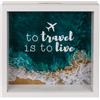 makio Salvadanaio da viaggio per monete To Travel is To Live (20 x 20 x 5 cm) - Cornice in legno con occhiello per appendere - Idea regalo originale per viaggiatori e donatori - Art Deco - Blu