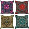 Hnmdmyi Copricuscino Boho 45x45 Set di 4, Retro floreale mandala bussola medaglione decorativo copricuscini Bohemian Hippie colorato lino copricuscino per divano letto esterno casa decorazione